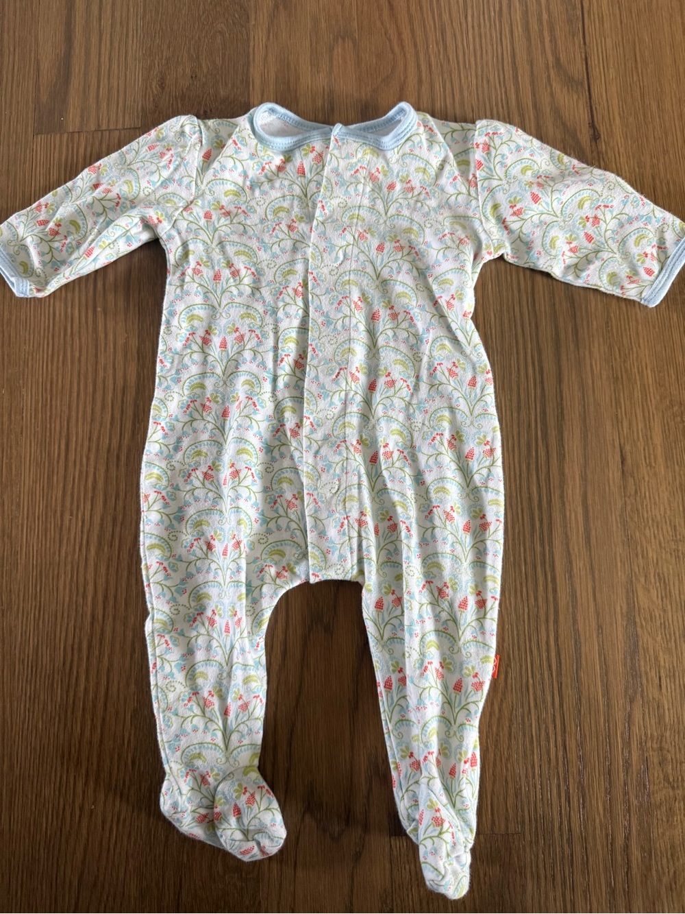 Magnetic Me Light Blue Trim Floral Footed One-Piece